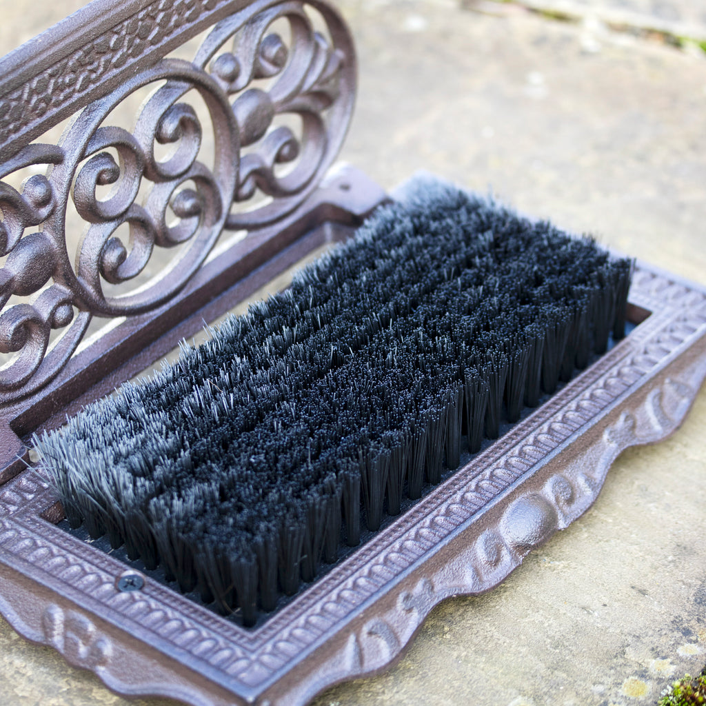 Ornate Cast Iron Boot Scraper & Brush