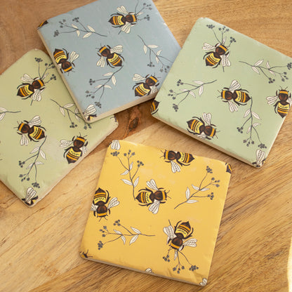 Set Of 4 Vintage Bees Ceramic Coasters