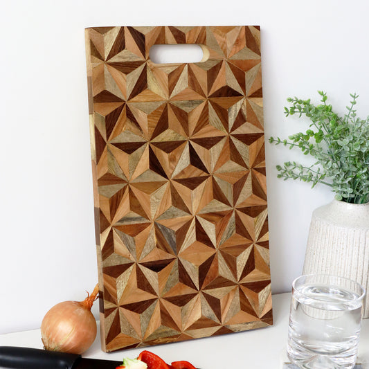Mango Wood Geometric Inlay Serve Board