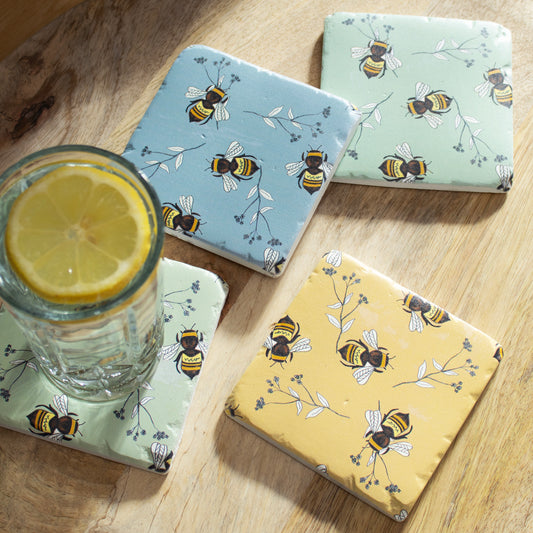 Set Of 4 Vintage Bees Ceramic Coasters