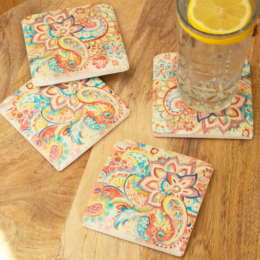 Set Of 4 California Flowers Ceramic Coasters