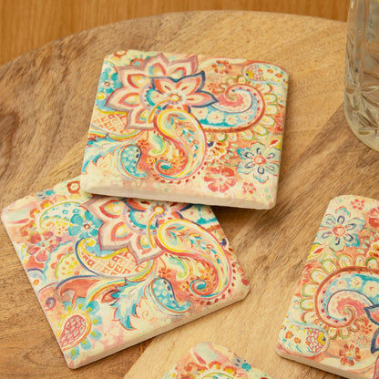 Set Of 4 California Flowers Ceramic Coasters