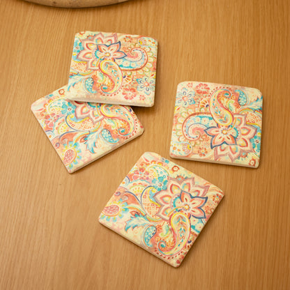 Set Of 4 California Flowers Ceramic Coasters