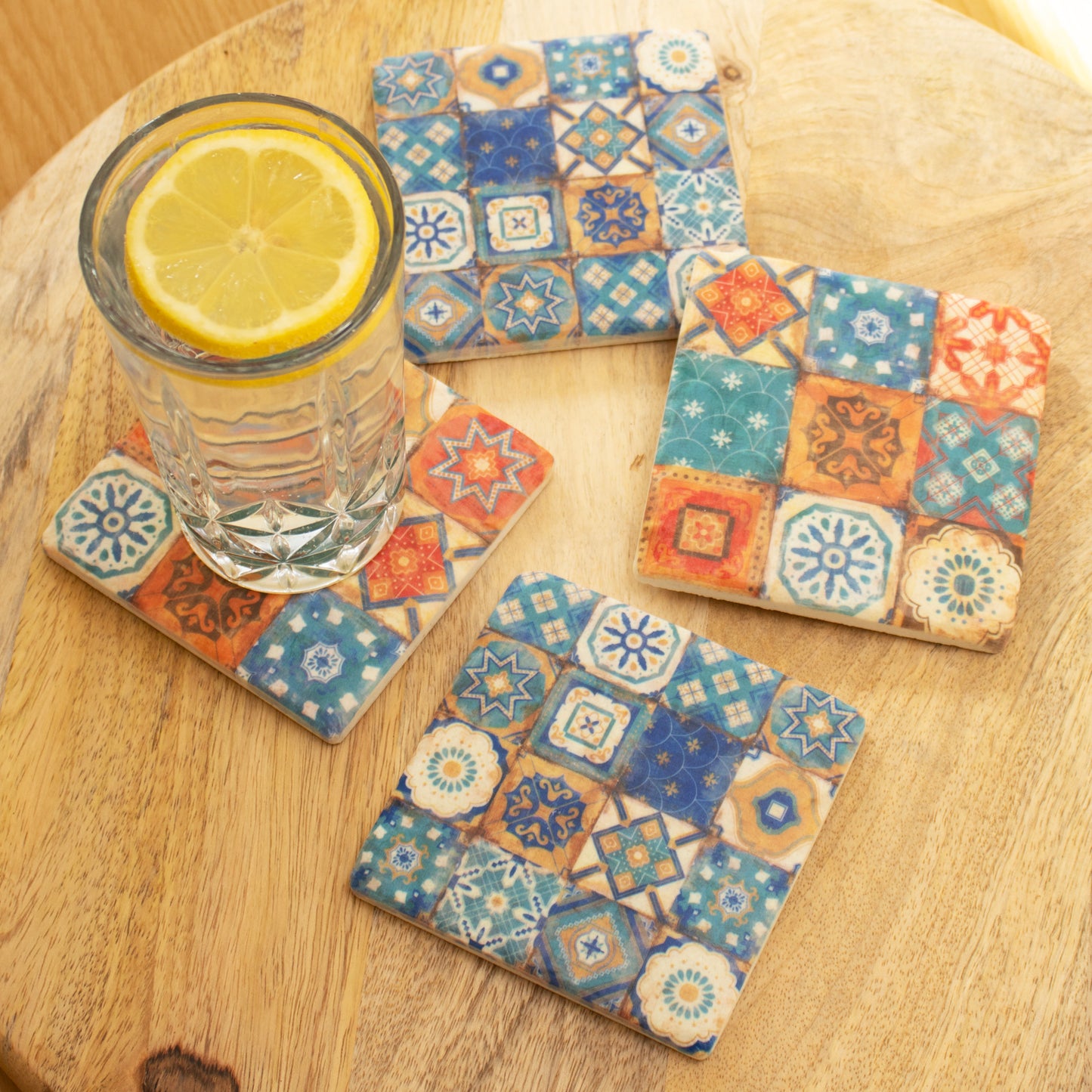 Set Of 4 Millefiori Tiles Ceramic Coasters