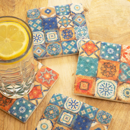 Set Of 4 Millefiori Tiles Ceramic Coasters