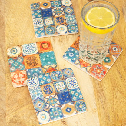 Set Of 4 Millefiori Tiles Ceramic Coasters