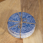 Set Of 4 Round Blue Patterned Ceramic Coasters