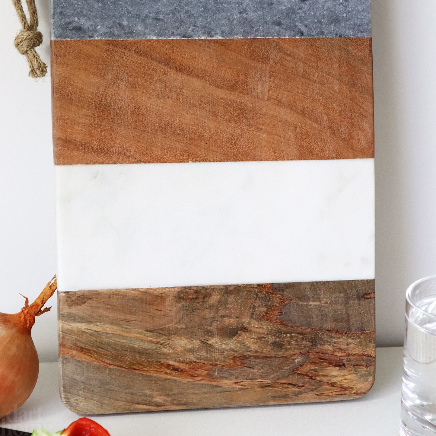 Long Marble & Wood Striped Serve Board