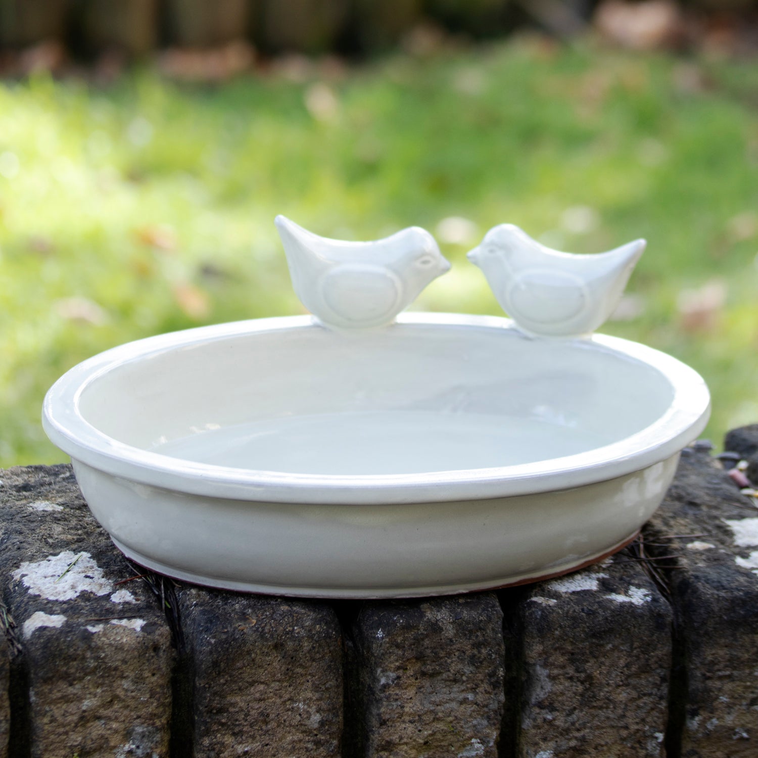 Desert Beige Oval Ceramic Bird Bath