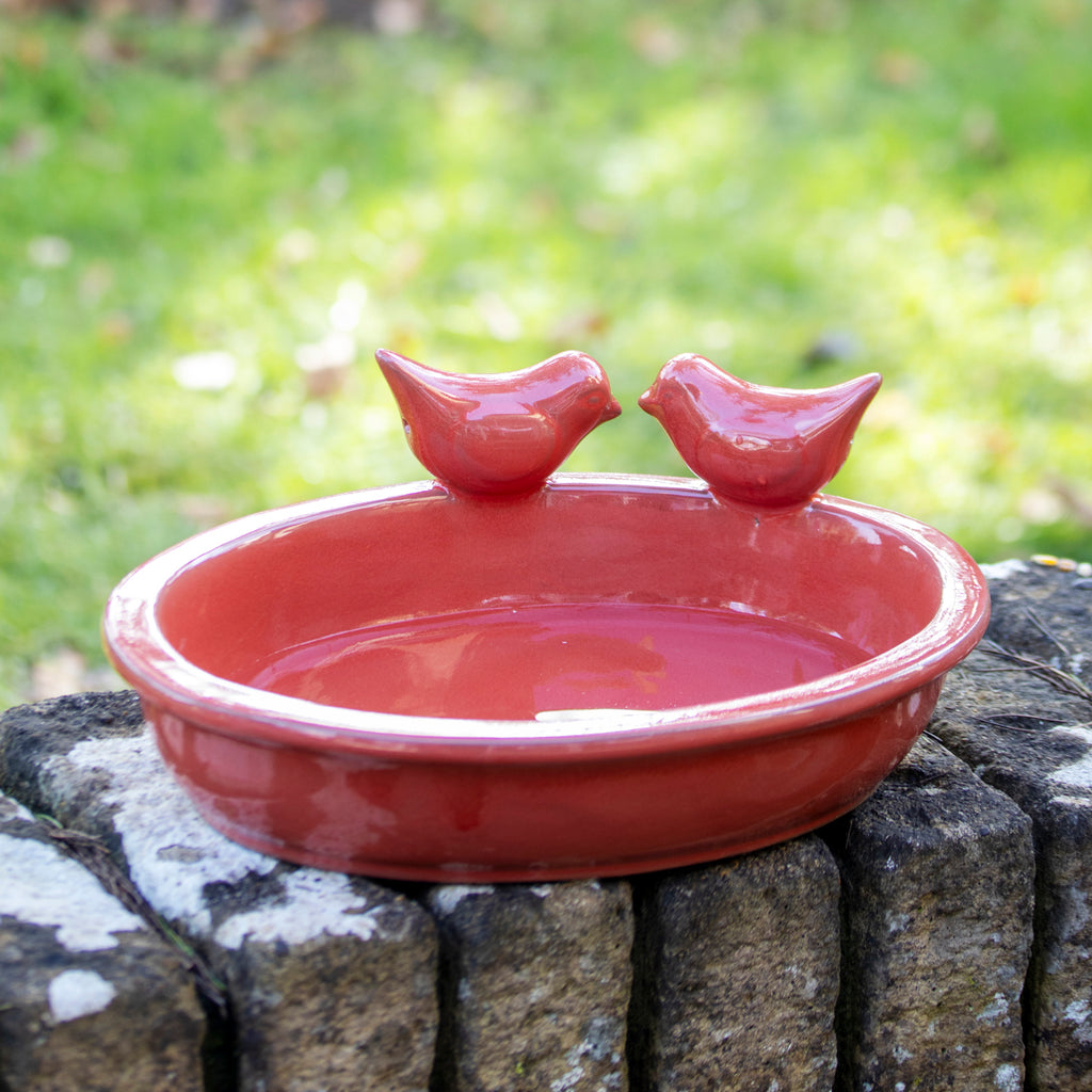 Desert Red Oval Ceramic Bird Bath