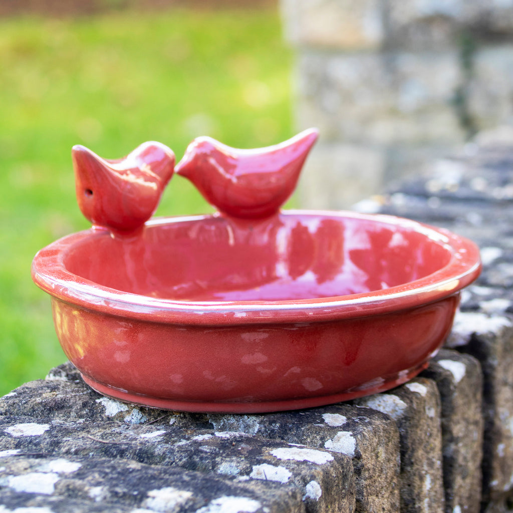Desert Red Oval Ceramic Bird Bath