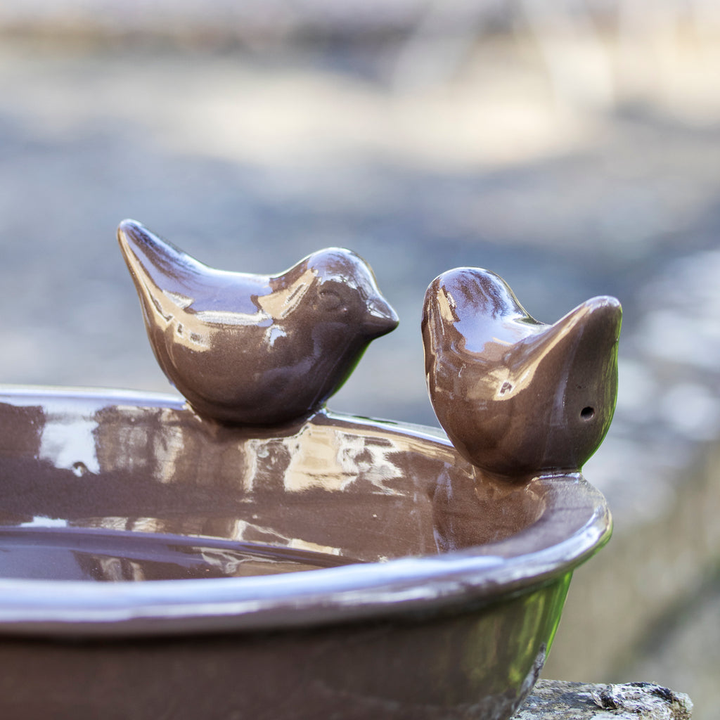 Desert Brown Oval Ceramic Bird Bath