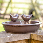 Desert Brown Oval Ceramic Bird Bath