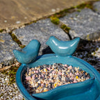 Blue Ceramic Bird Bath & Feeder