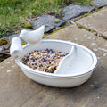 White Ceramic Bird Bath & Feeder