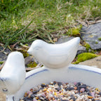 White Ceramic Bird Bath & Feeder