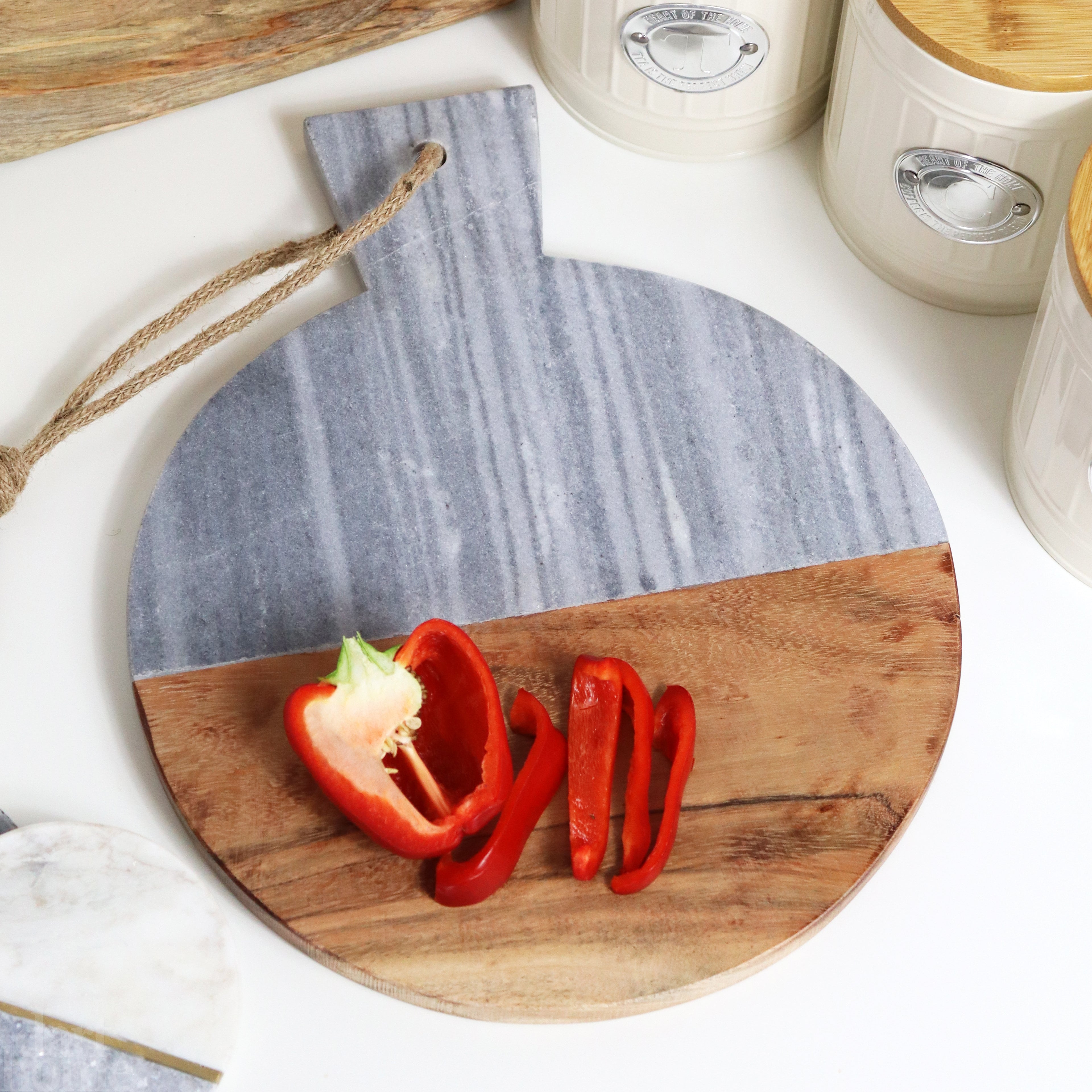 Round Grey Marble & Wood Board
