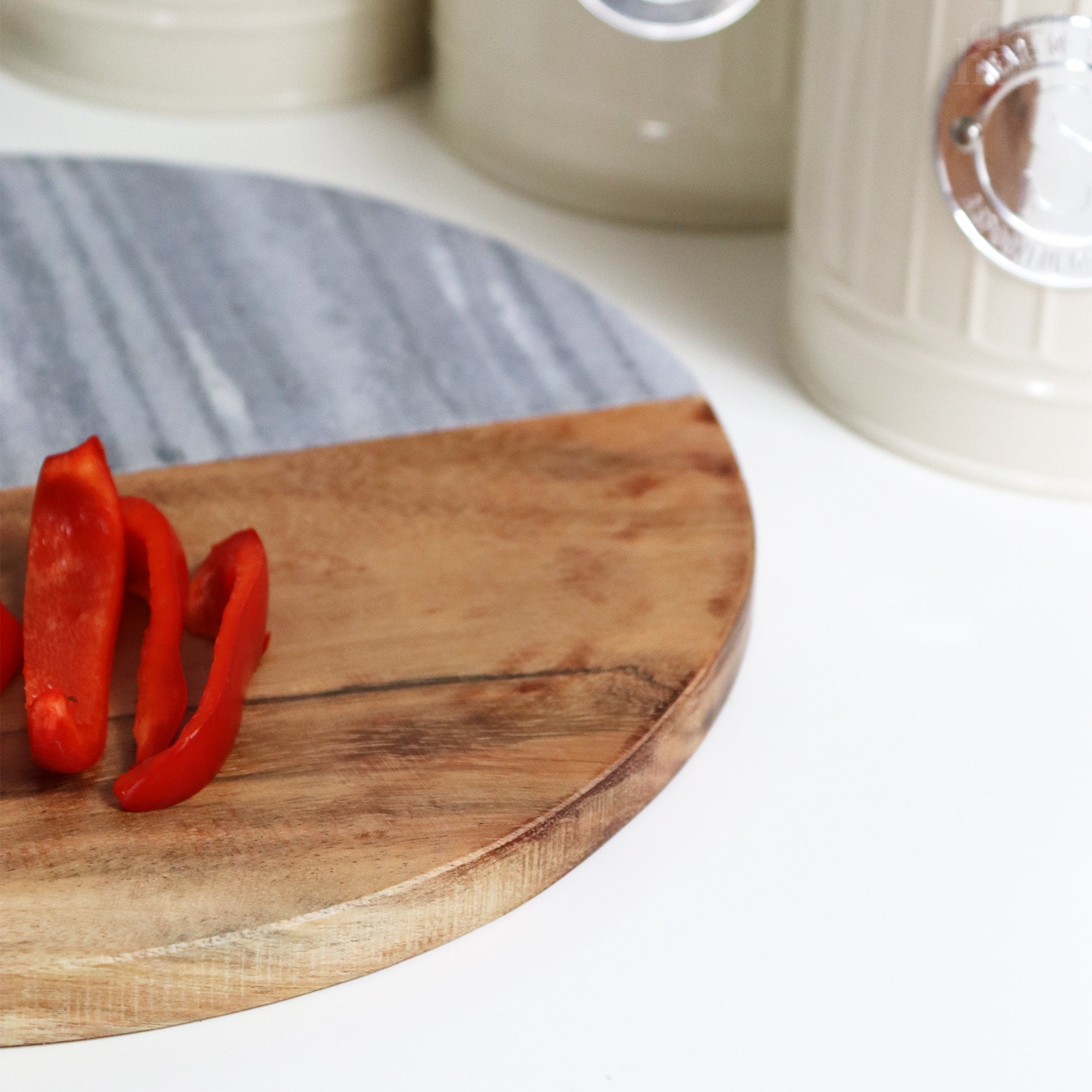 Round Grey Marble & Wood Board
