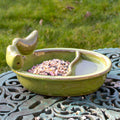 Green Ceramic Bird Bath & Feeder