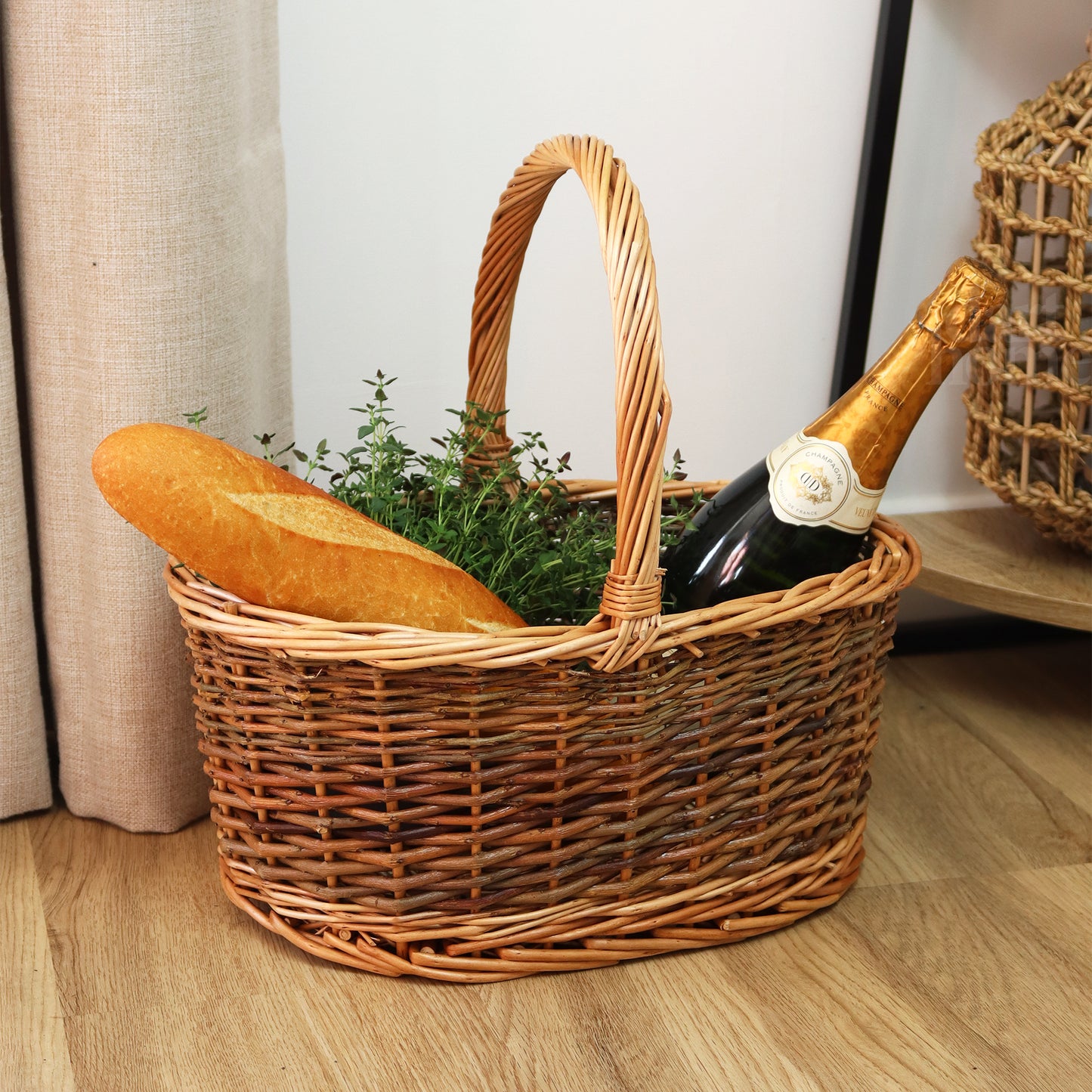 Two Tone Unpeeled Willow Shopping Basket