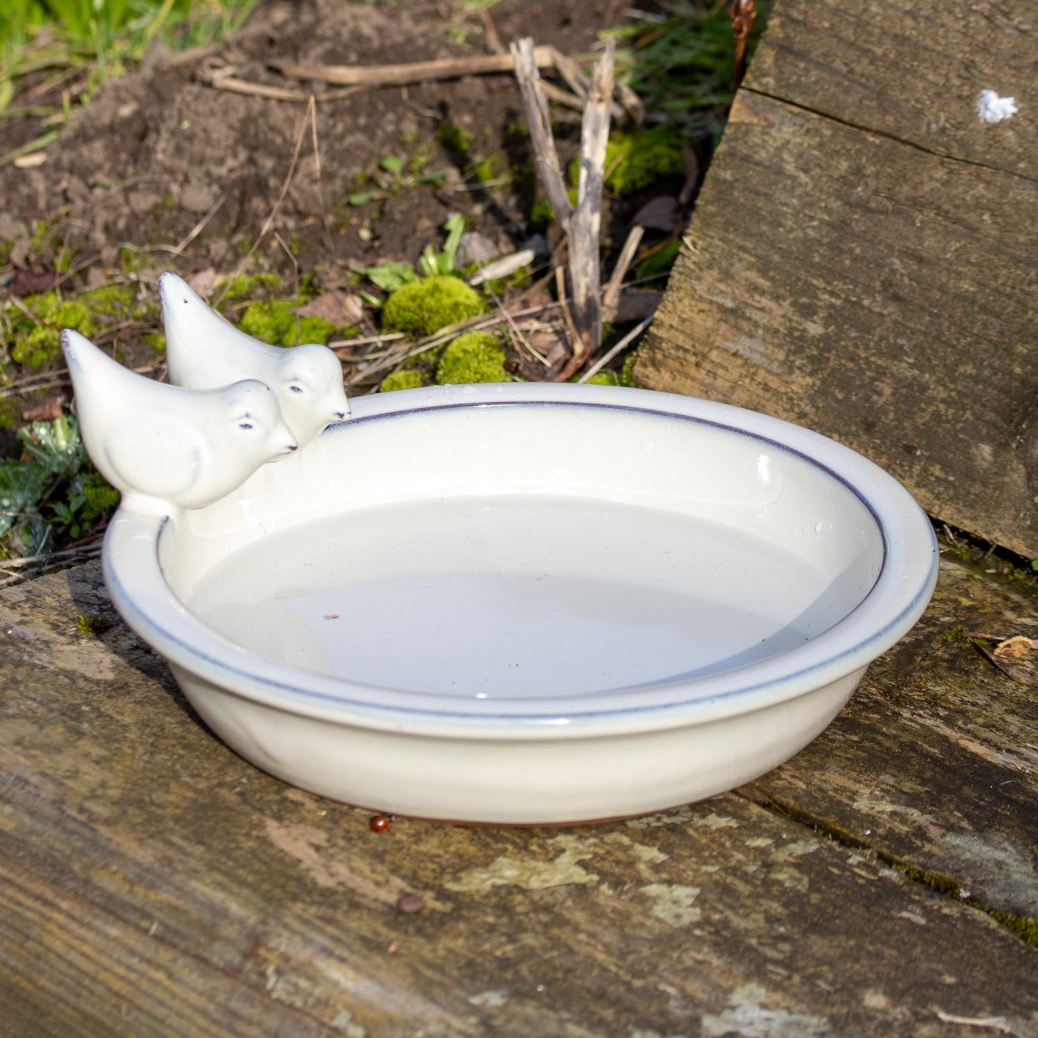 Round White Ceramic Bird Bath