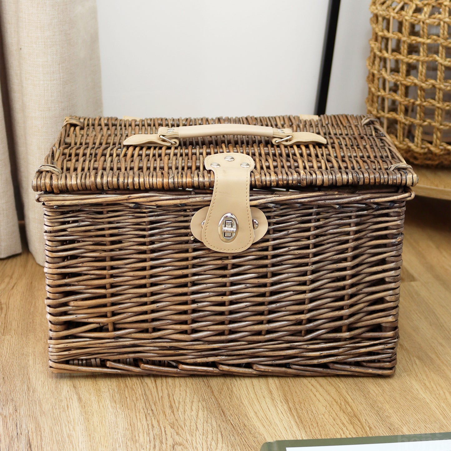 Antique Wash Wicker Chest Hamper