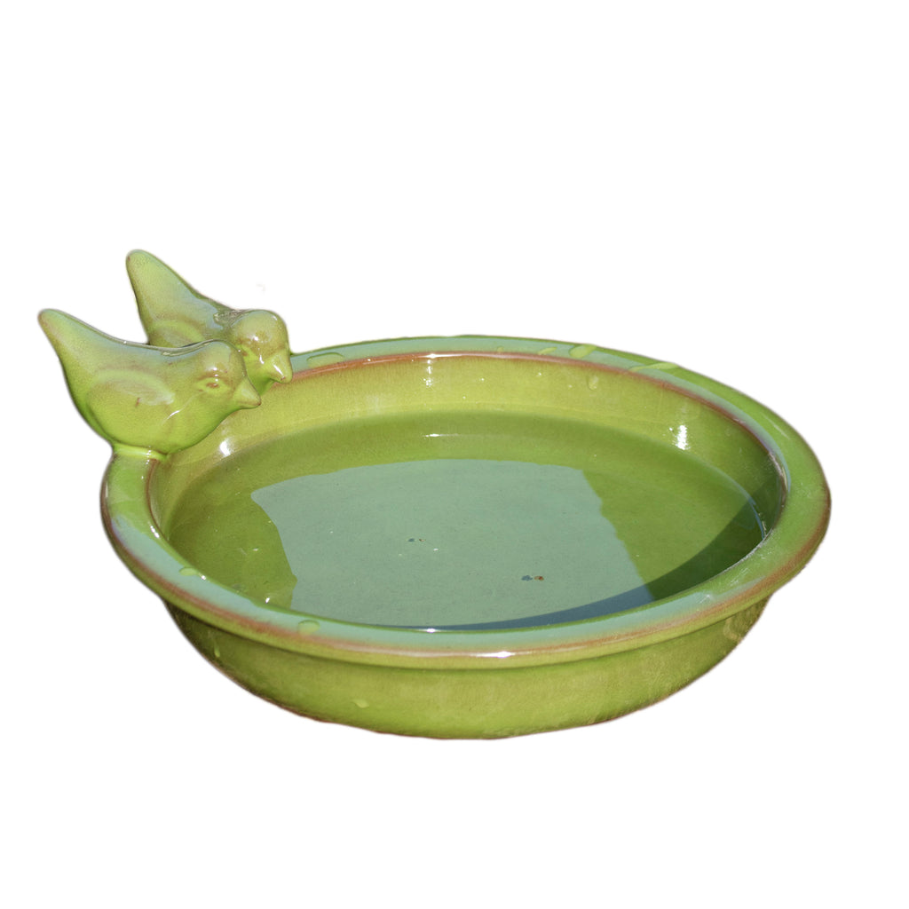 Round Olive Green Ceramic Bird Bath