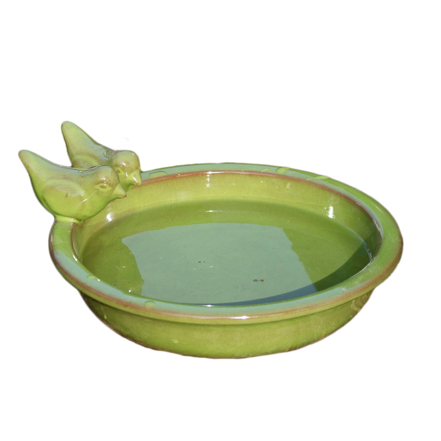 Round Olive Green Ceramic Bird Bath