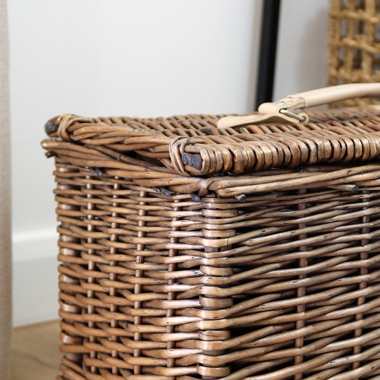 Antique Wash Wicker Chest Hamper