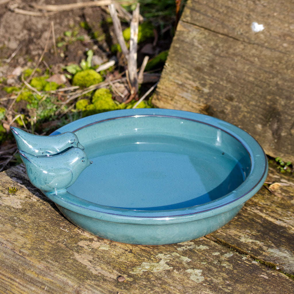 Round Sky Blue Ceramic Bird Bath