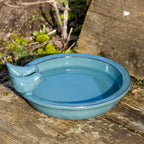 Round Sky Blue Ceramic Bird Bath