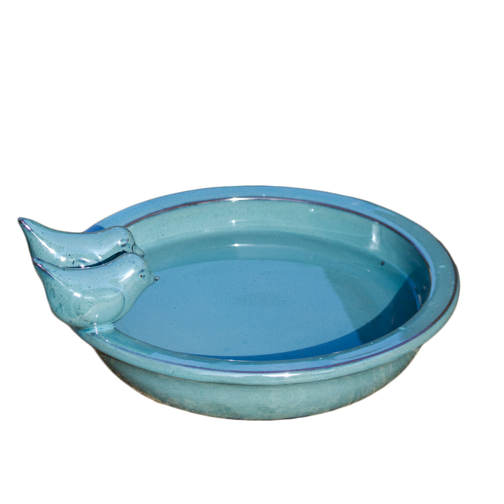 Round Sky Blue Ceramic Bird Bath