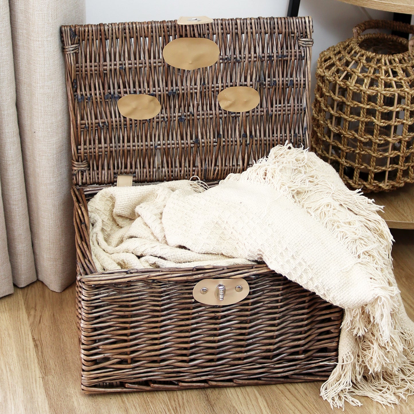 Antique Wash Wicker Chest Hamper