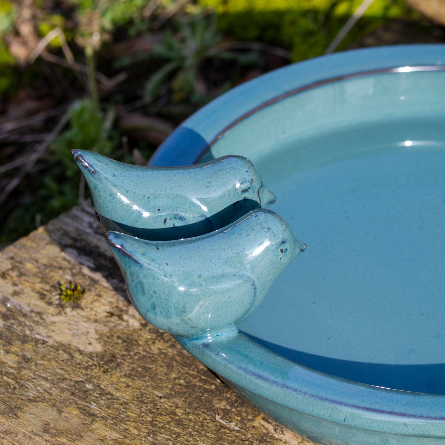 Round Sky Blue Ceramic Bird Bath