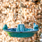 Hanging Blue Glazed Ceramic Round Bird Bath