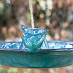 Hanging Blue Glazed Ceramic Round Bird Bath