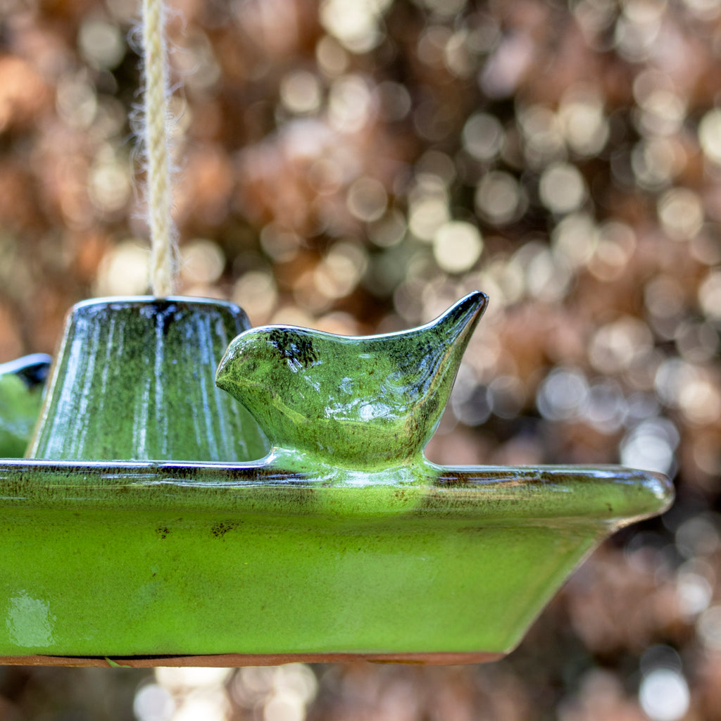 Hanging Green Glazed Ceramic Round Bird Bath
