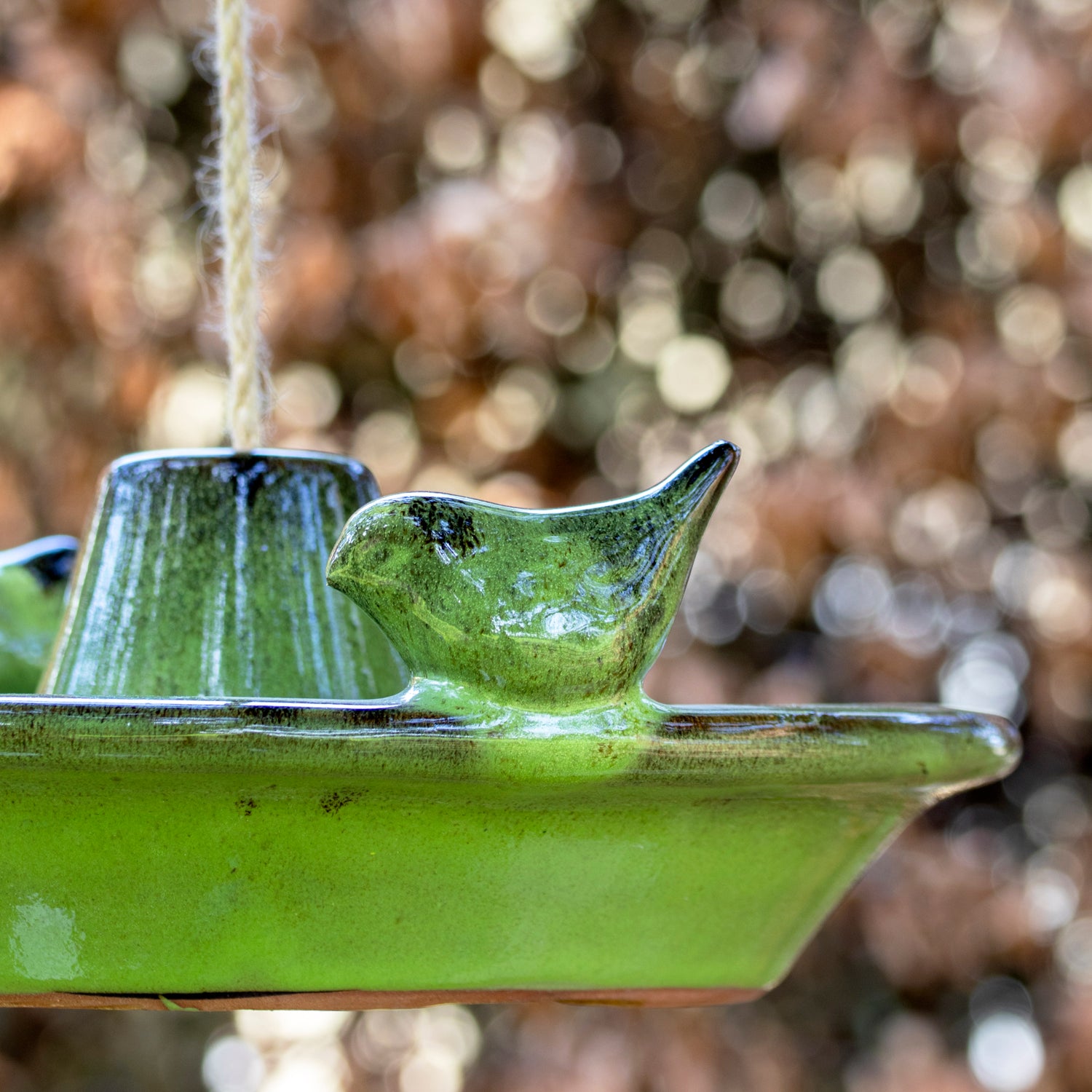 Hanging Green Glazed Ceramic Round Bird Bath