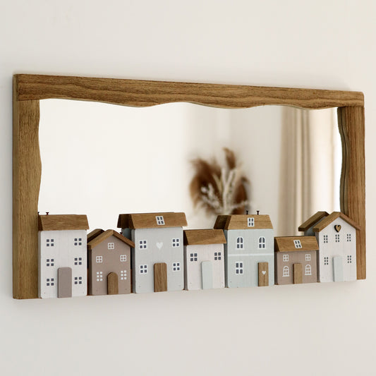 Wooden Framed Country Houses Wall Mirror
