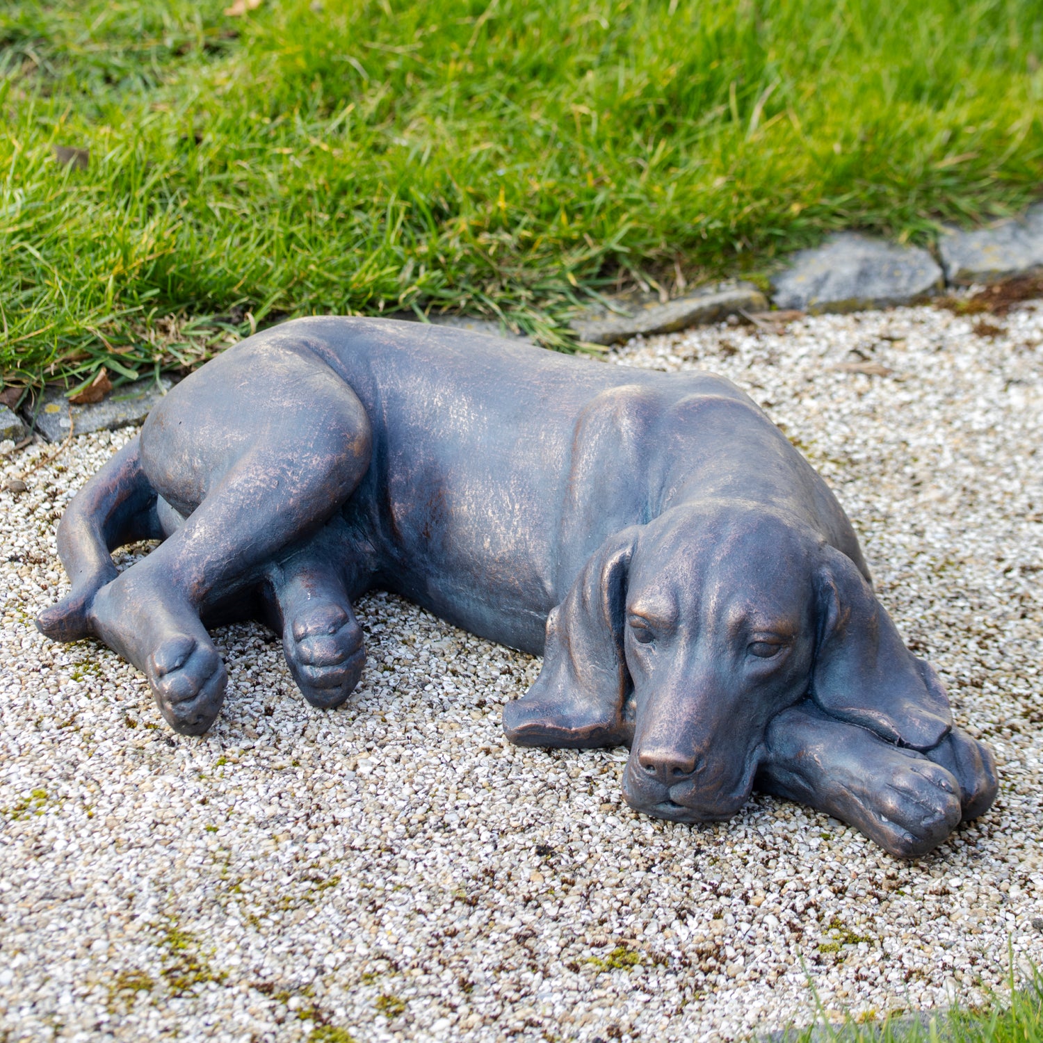Large Grey Content Dog Sculpture