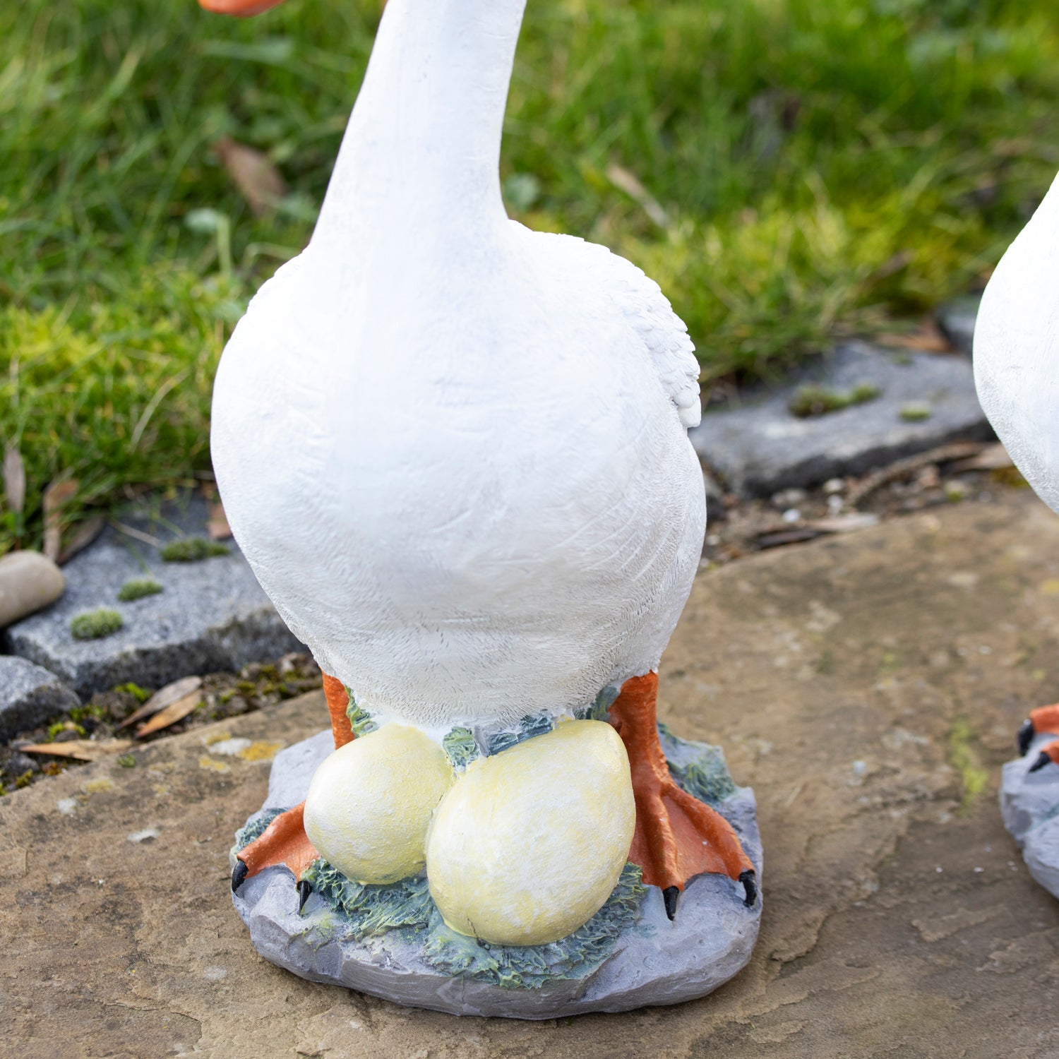 Resin Goose With Eggs Garden Ornament