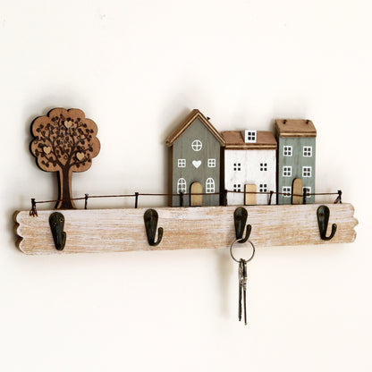 Wooden Country Houses Wall Storage Hooks