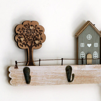 Wooden Country Houses Wall Storage Hooks