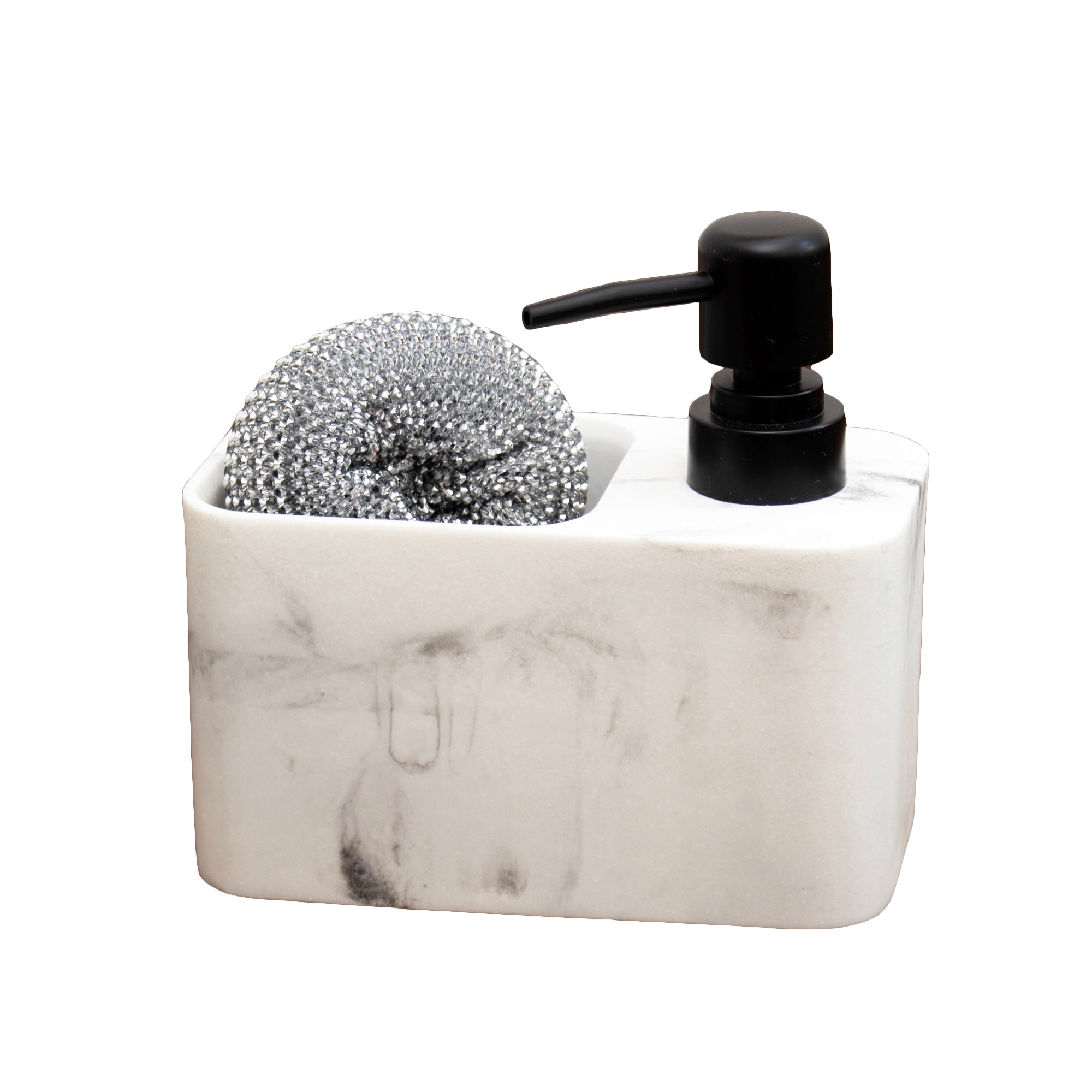 Marble Effect Soap Dispenser & Storage With Scourer