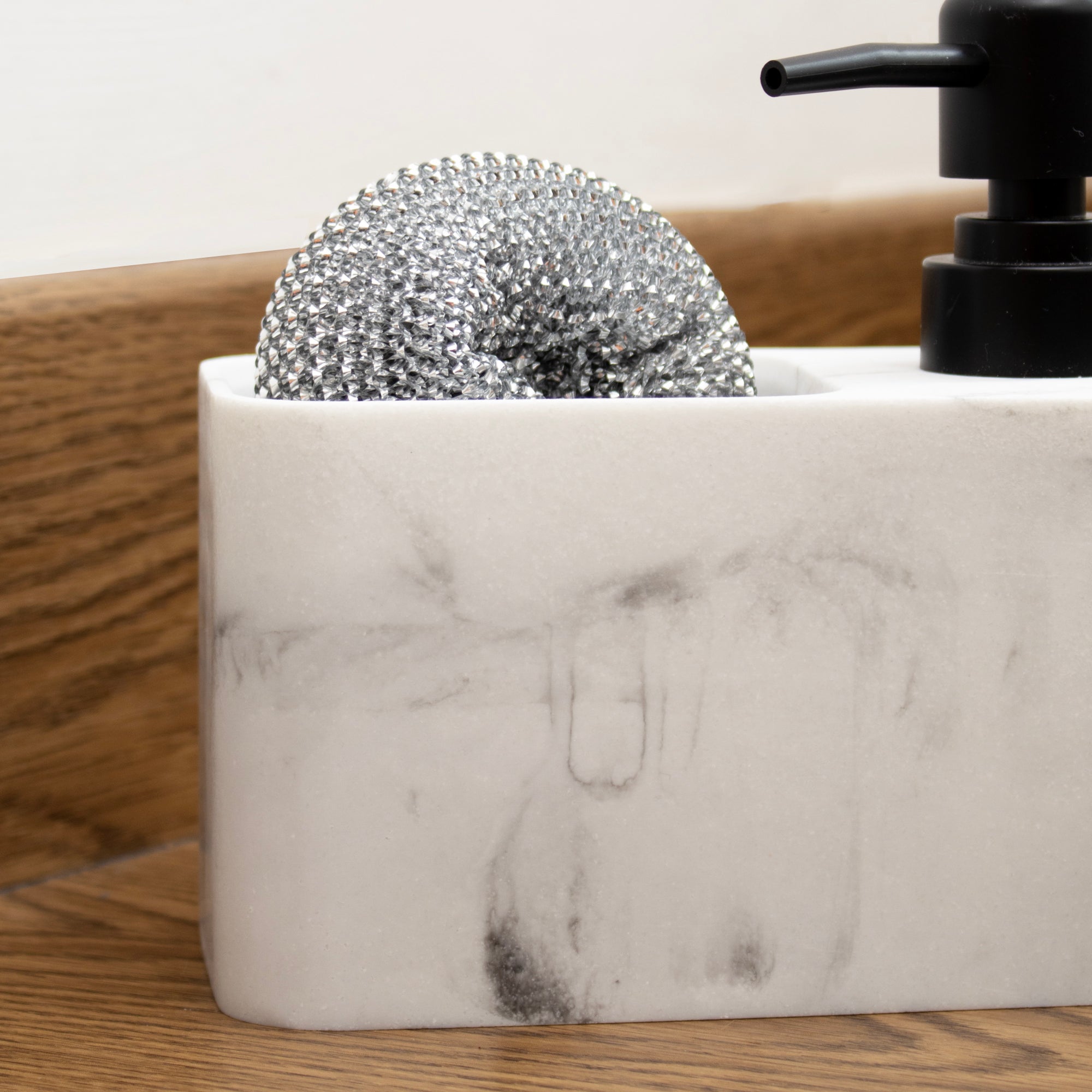 Marble Effect Soap Dispenser & Storage With Scourer