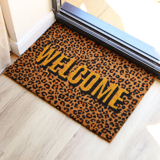 Dark Leopard Print Welcome Doormat