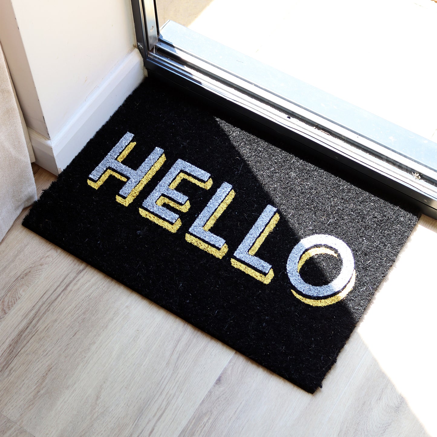 Black And Gold Hello Doormat
