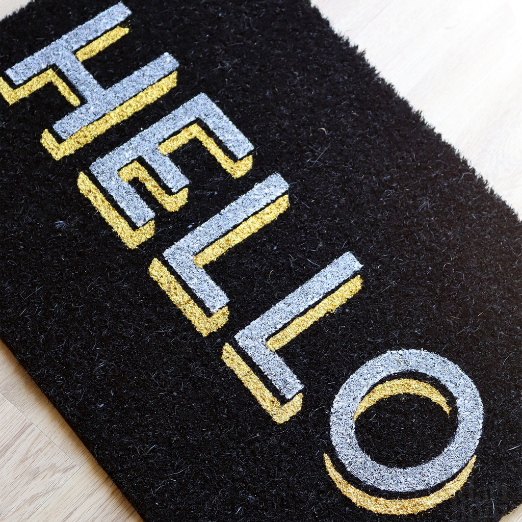 Black And Gold Hello Doormat