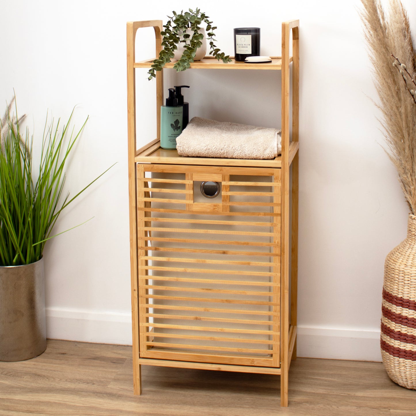 3 Tier Bathroom Rack With Tilt Out Laundry Hamper