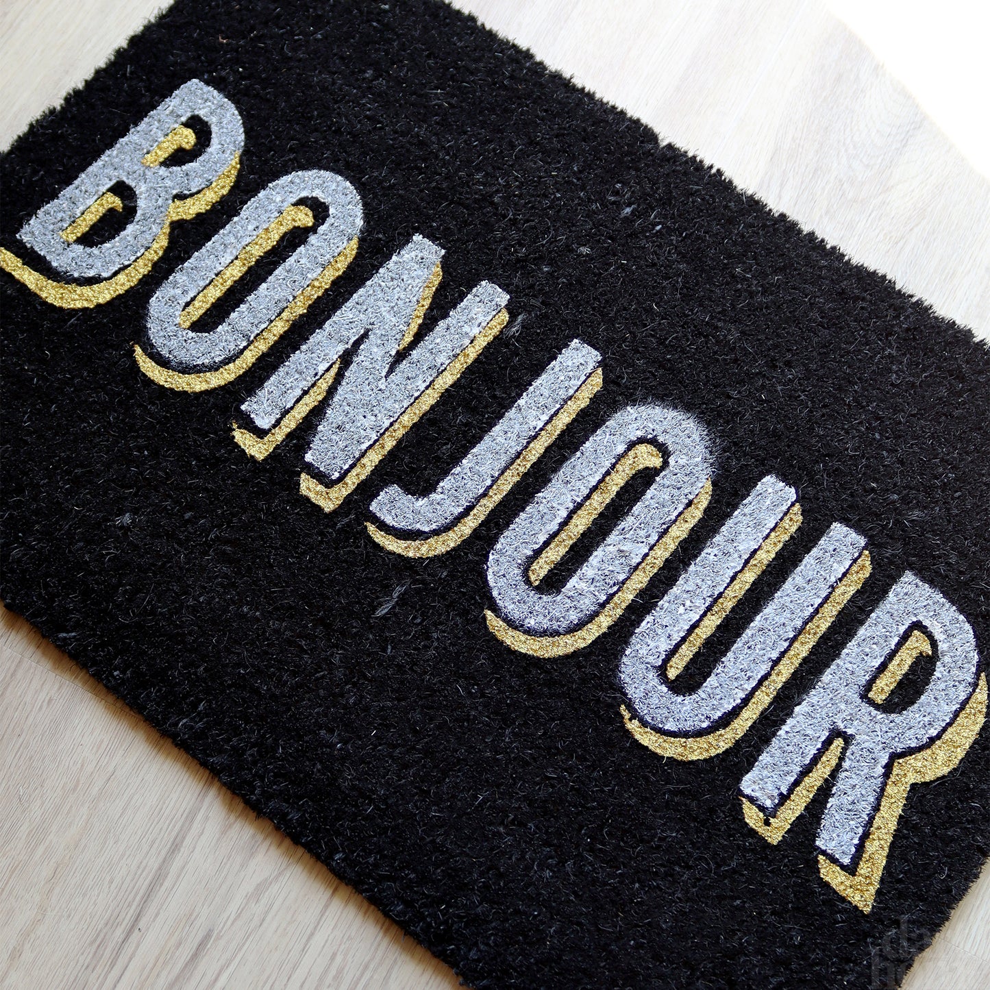 Black And Gold Bonjour Doormat